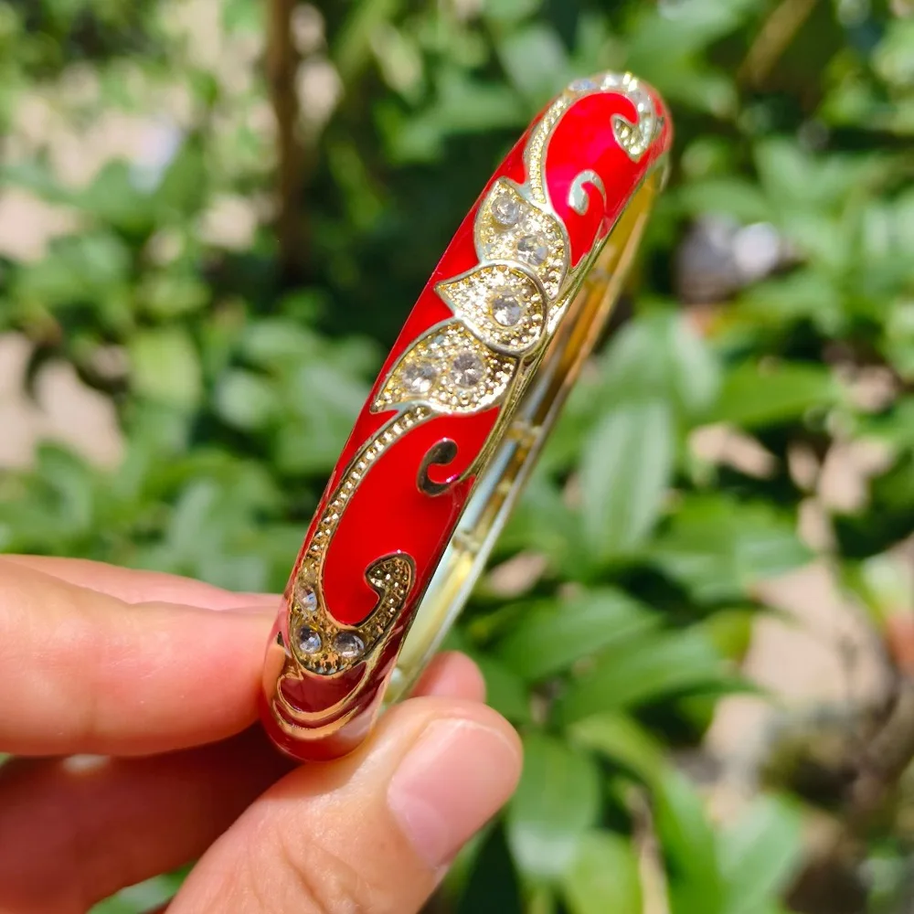 1cm Crown Cloisonne Bracelet Crown Colored Dropper Oil Colored Dropper Oil Bangle Five-leaved Flower Blooms Traditional