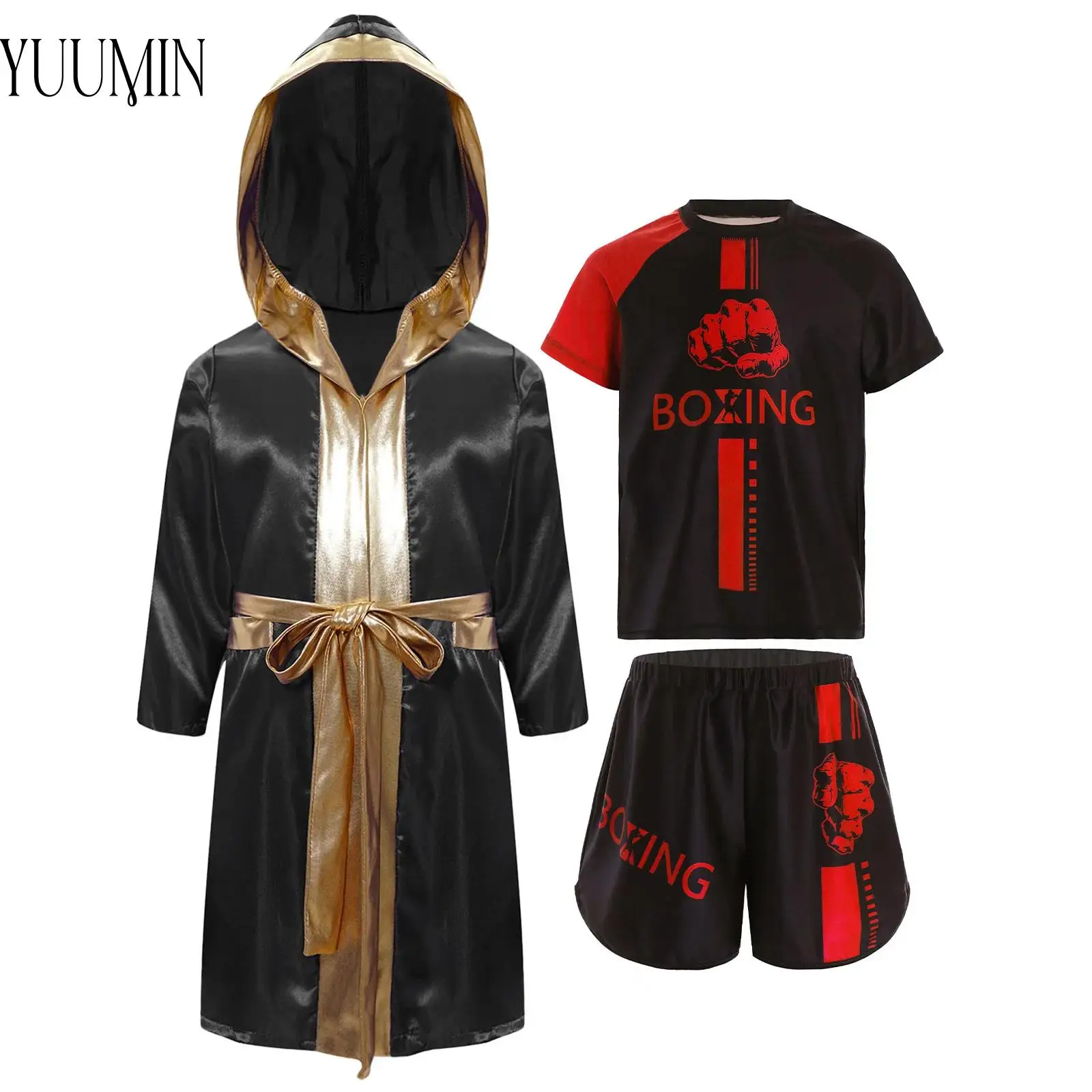 Kids Boys Boxer Training Outfit 4 Pcs Boxing Training Gym Fitness Workout Exercise Running Jogging Halloween Cosplay Costume Set