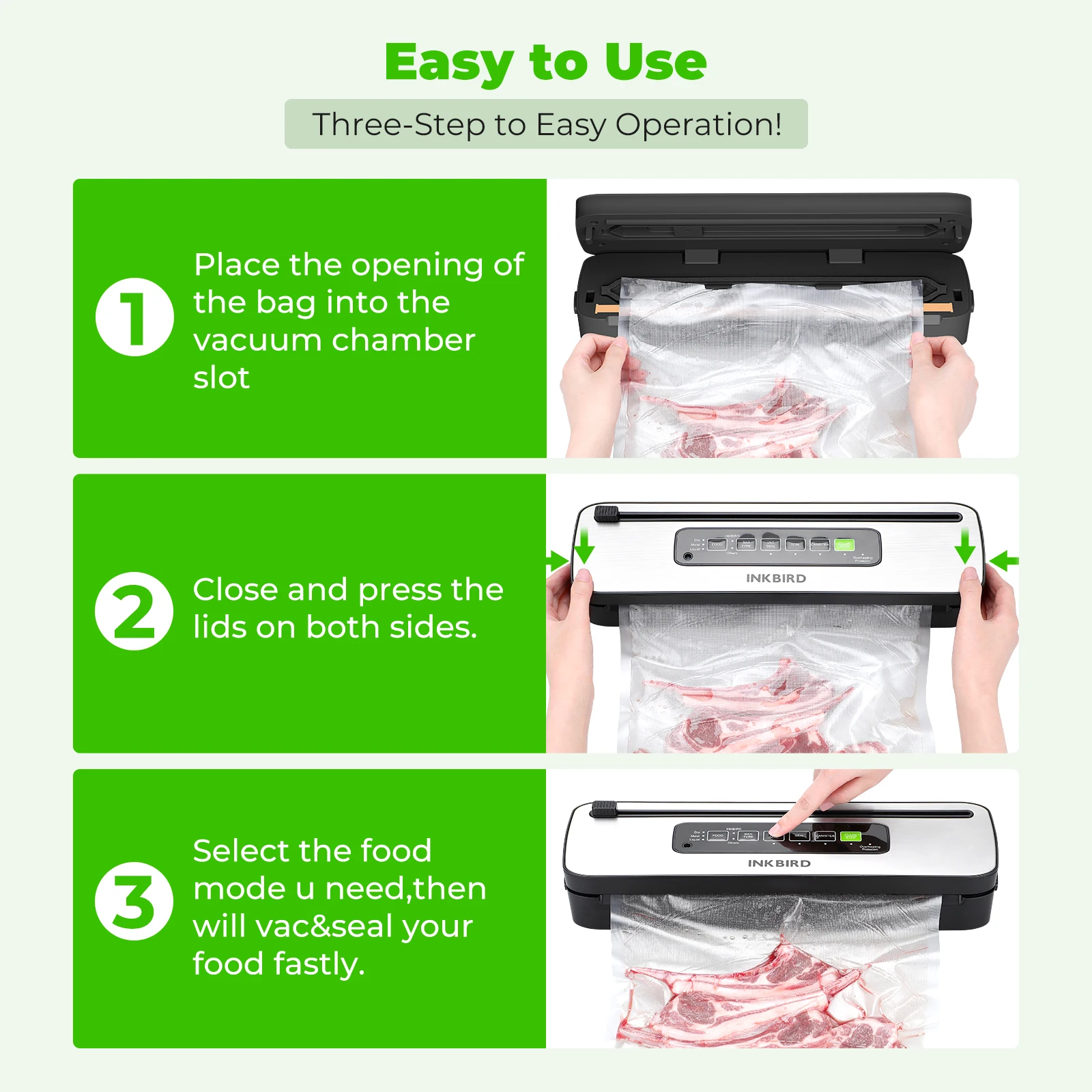 INKBIRD INK-VS05 Home Vacuum Sealer Machine, Dry / Moist / Liquid Food Types with Vac&Seal / Seal Only / Pulse / Canister Modes