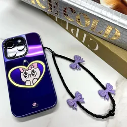 HERLOOK Black Bead String Purple Bowknot Phone Chain Fashion Phone Charm Cellphone Lanyard Korea Y2K Mobile Accesories for Women