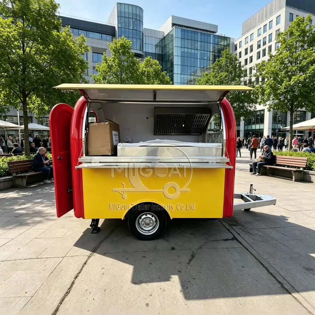 

Red & Yellow Mini Mobile Food Trailer Compact Street Vending Food Cart for Fast Food