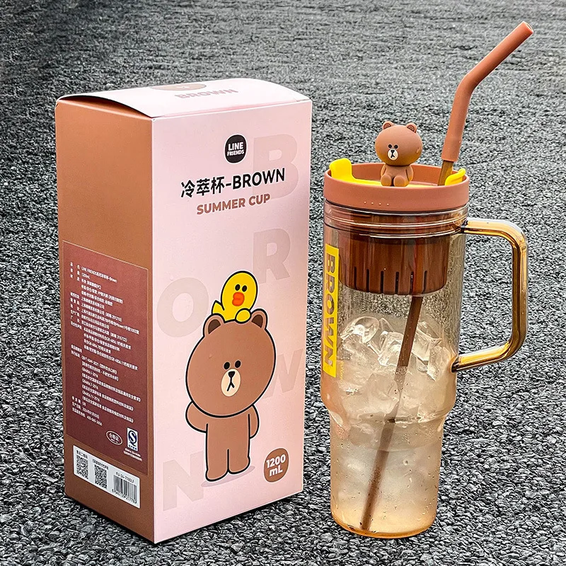 Brown Bear Line friends Cute Cartoon 1200ML Large Capacity Water Cup Kawaii Periphery Lovely Tabletop Decoration Holiday Gifts