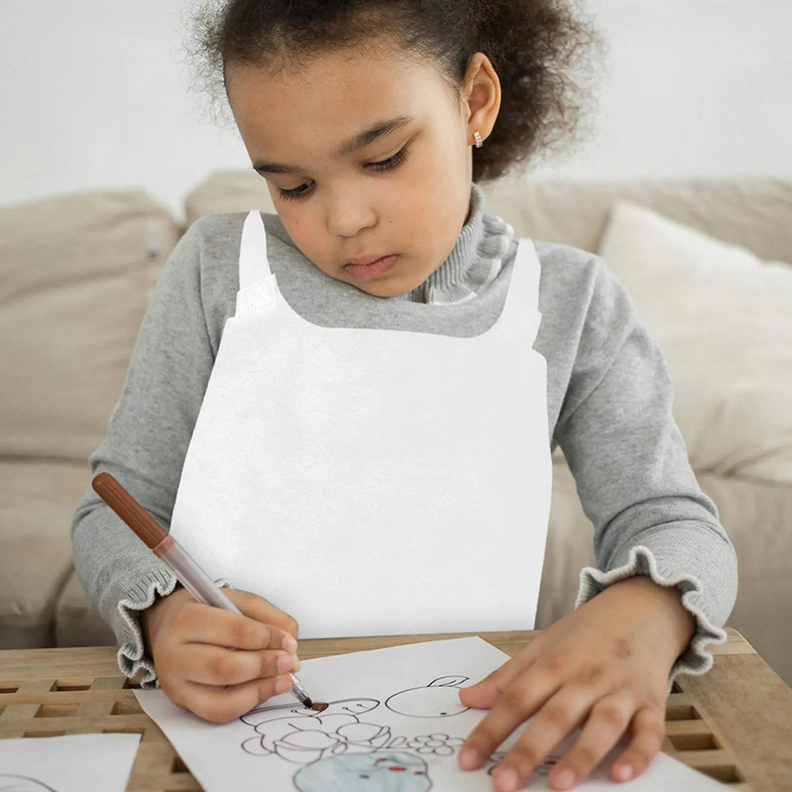 25Pcs Kids Painting Apron White Non Woven Art Smock for Children Drawing Coloring Crafting School Home Party Creative Play