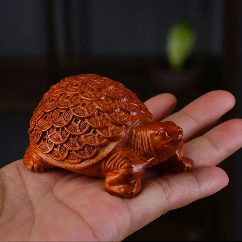 Rosewood Money Turtle Statue  Feng Shui Wealth Figurine for Home Office Decor Lucky Prosperity Gift Mini Animal Sculpture