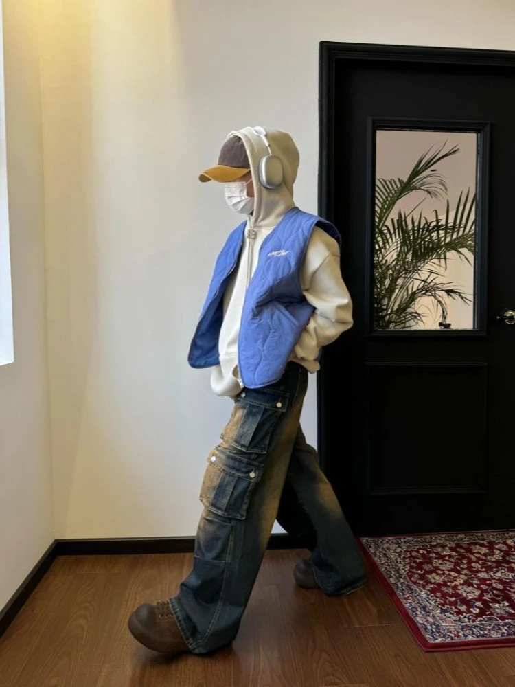 

American Retro Sleeveless Cotton Padded Vest 2025 Warm Winter Coat for Layering Men's Women's Outerwear