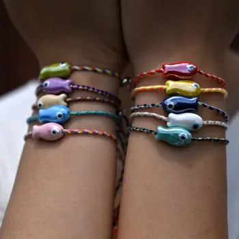 10件組陶瓷魚形手鍊,女士手工編織彩色繩波西米亞風纏繞式手鍊,友誼流行飾品 8 最佳銷售 波西米亞風首飾 - №1