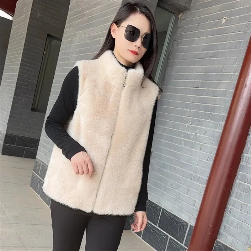 

Mink Velvet Vest Coat Women 2025 Autumn Winter New Zipper Mao Mao Sleeveless Jacket Furs Outcoat Female Warm Waistcoat Outwear
