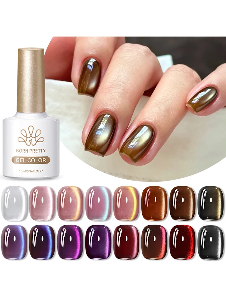 BORN PRETTY 10ml Brązowo-Fioletowo-Czarno-Czerwony Efekt Kociego Oka Żelowy Lakier do Paznokci Magnetyczny Manicure Soak Off UV Żelowy Lakier do Paznokci Jesień Zima — 2