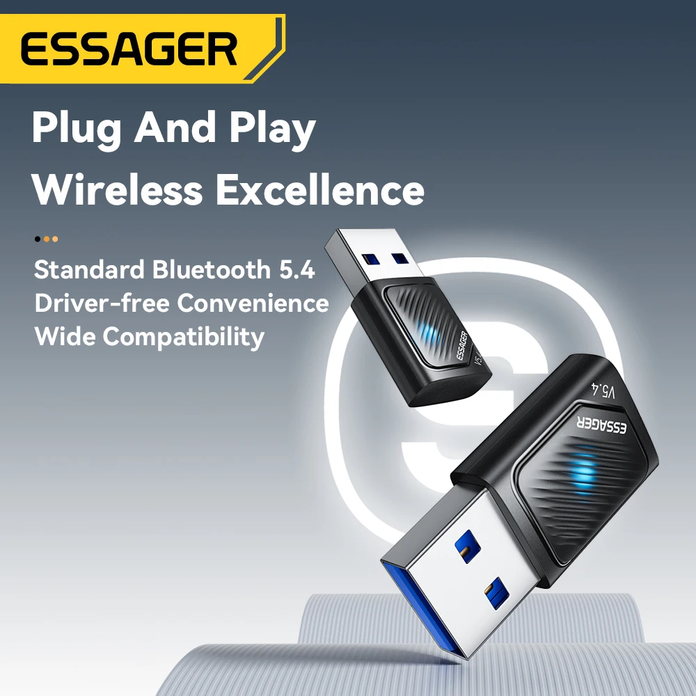 Essager USB Bluetooth 5.4 Adapter WIreless Transmitter Receiver For PC Laptop Driver Free For Win10/11 Bluetooth Keyboard Mouse
