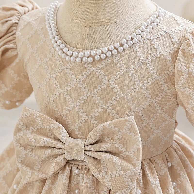 Vestido corto de flores de lavanda para niña, traje de fiesta de boda, cuentas de Gala, cuello redondo con lazo, Princesa de cumpleaños para niño, 2023