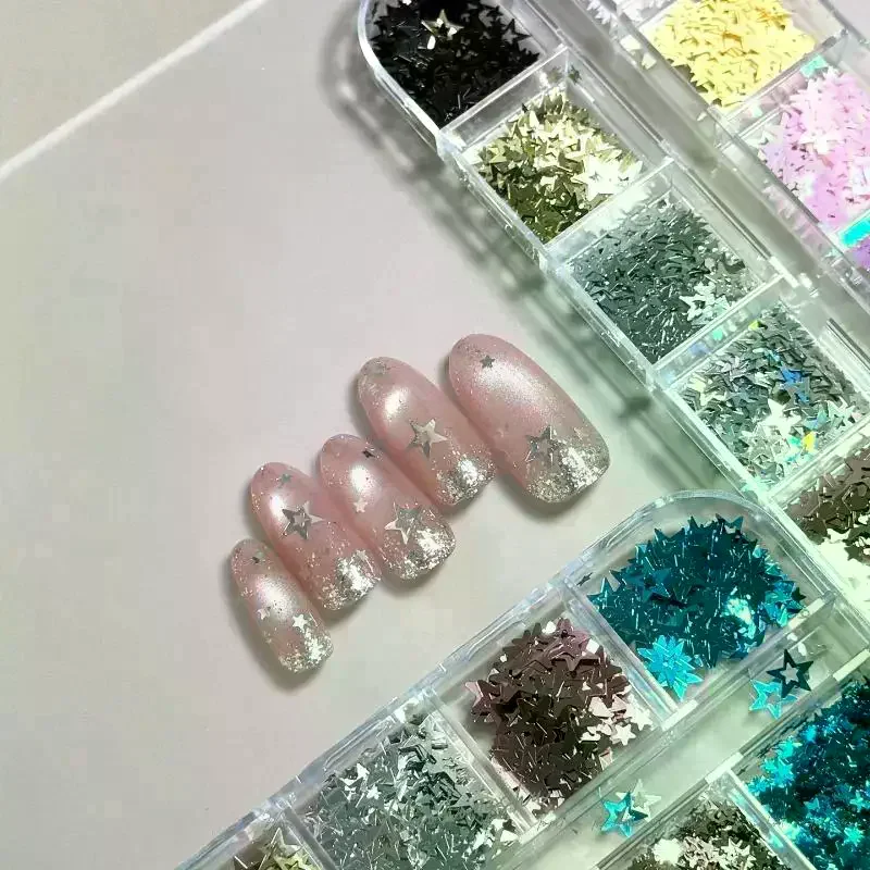 /Kuz/12 Grids Star Sequin Five-pointed Star Colorful Nail Art Charm Sparkle 3D Nail Rivet Nail Decor DIY Manicure Accessories