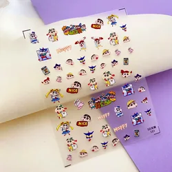 Crayon Shin-chan Embossed Nail Stickers Cartoon Anime Cute Ins5D Nail Stickers Adhesive Backing Tough Nail Jewelry Wholesale