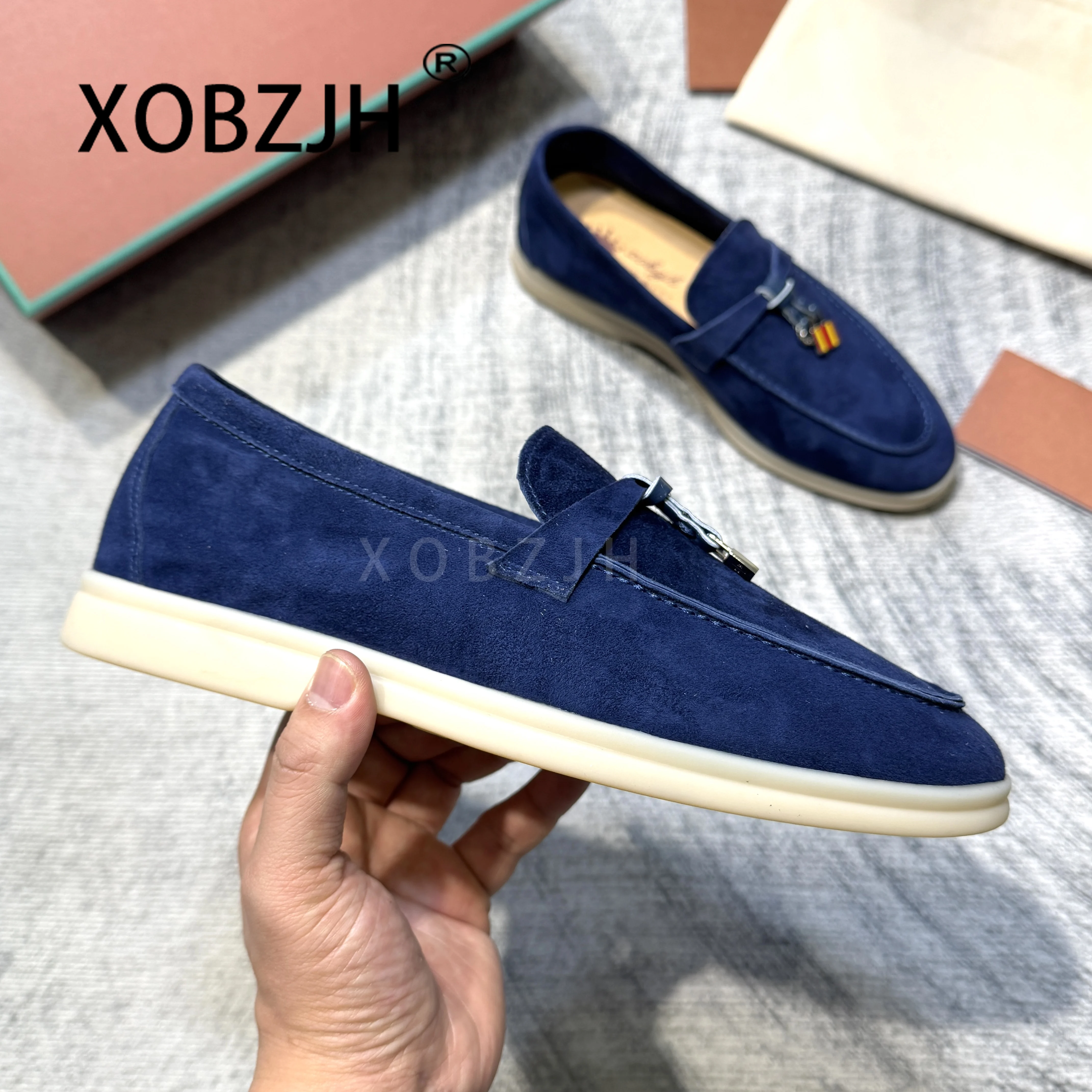 2025 Summer Walk Moccasines Suede Loafers Shoes Women Spring Autumn Fashion CausaleLeather Metal Pendant Flat Mules Shoes