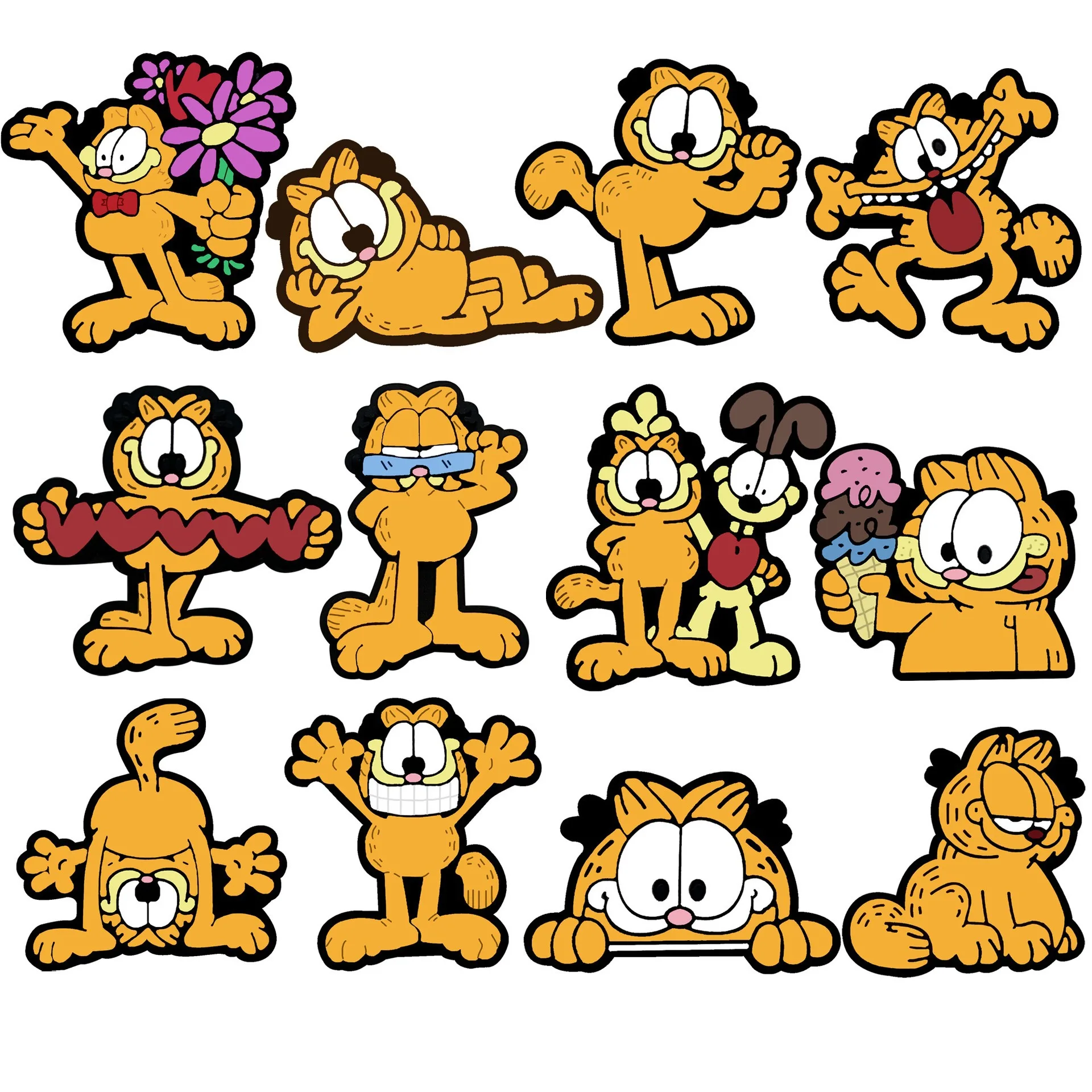Mesuca 12Pcs Funny Orange Cartoon Cat PVC Shoe Charms Removable Garden Shoe Decor Lovely Elements DIY Shoe Accessories Gifts