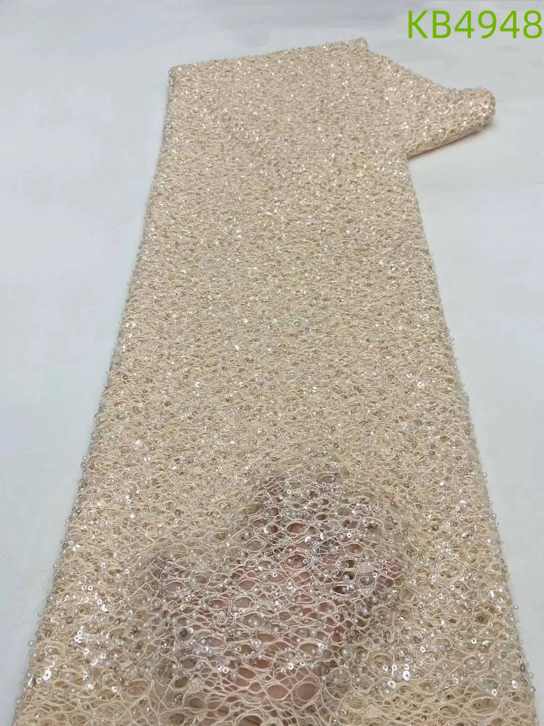 African Lace Fabric 5 Yards High Quality 2024 Black Beaded Lace Fabrics White French Mesh With Sequence For Sewing KB4948