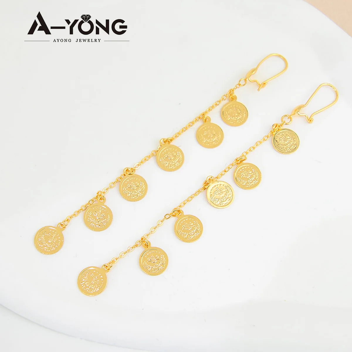 Turkish Gold Coins Dangles Earrings 18k Gold Plated Arabic Design Drop Earring Dubai Islamic Women Fashion Jewelry Gifts view 2