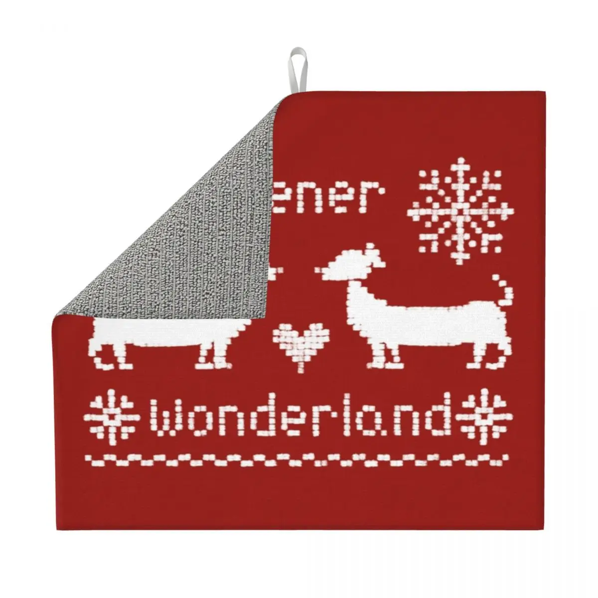 Wiener Wonderland In Festive Red Christmas Dachshund Dish Drying Pads Absorbent Funny Sausage Dog Microfiber Dry Drainer Mats