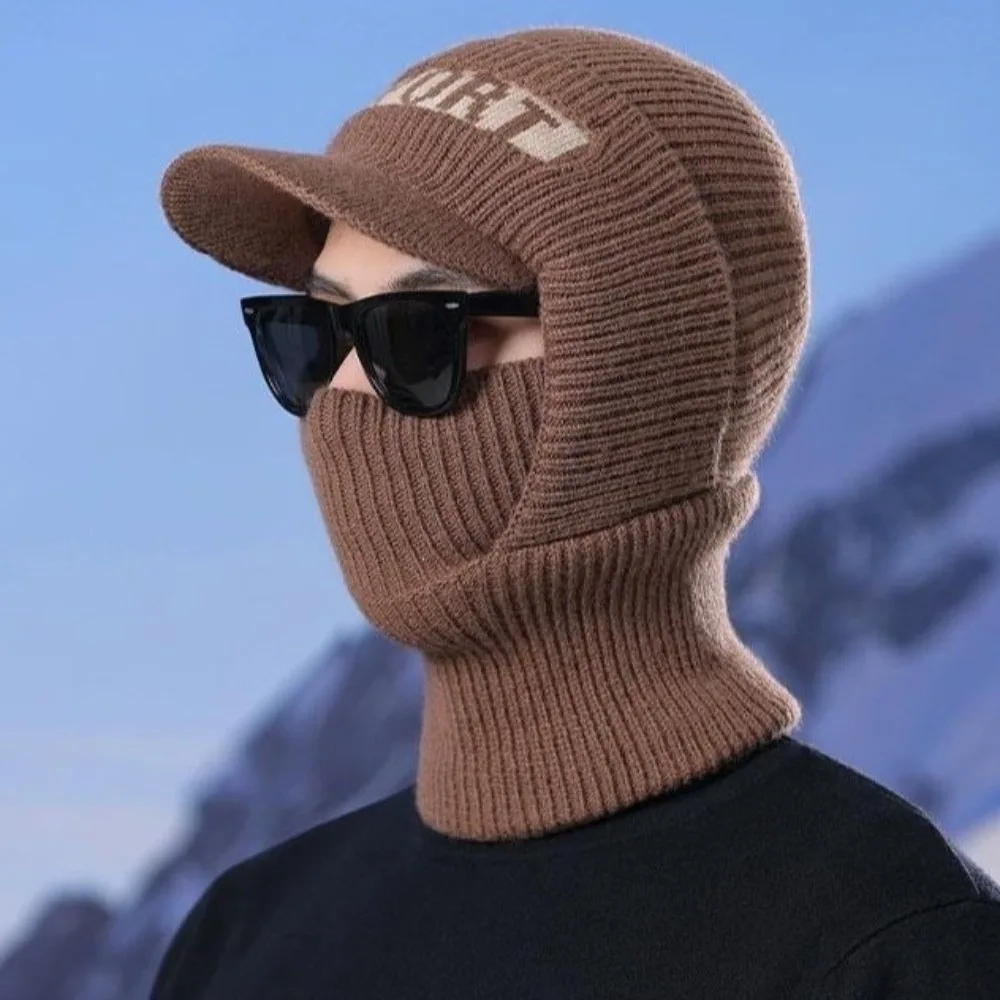 Fleece Lined Fleece Lined Balaclava Brim Design Neck Cover Winter Beanie Hat Ear Cover Thick Thermal Knit Balaclava Hat