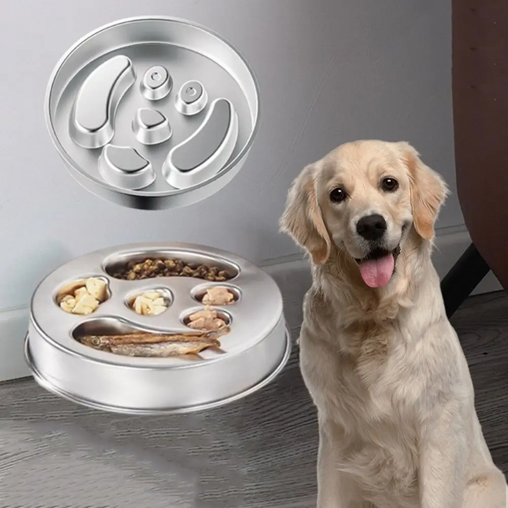 

Stainless Steel Dog Slow Food Bowl Paw Print Large Capacity Pet Feeding Bowl Washable Non-Slip Pet Slow Feeder for Cats/Dogs