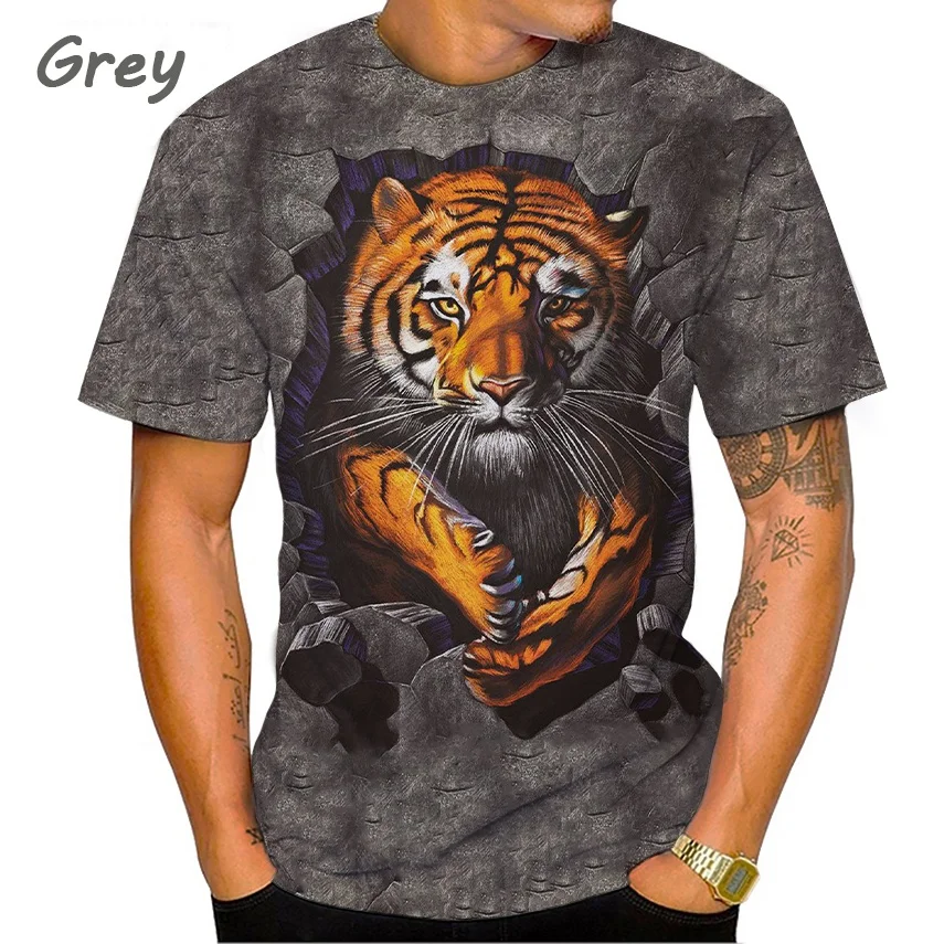 

New Animal Tiger Print T-shirt Summer Men's Short Sleeve T-Shirt Fashion Cool Street Trend Oversized Clothing Tops