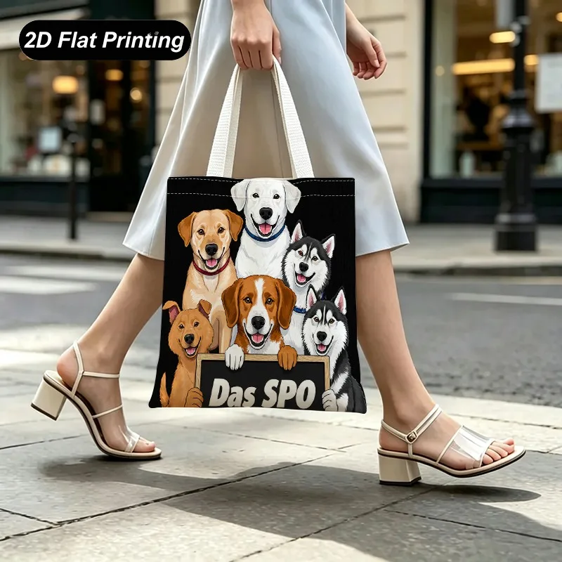 1PC【Tote Bag】2DFlat effect，Cute Dog Group Portrait Printed Tote Bag，Large capacity, lightweight design，Adapted shopping、Outd