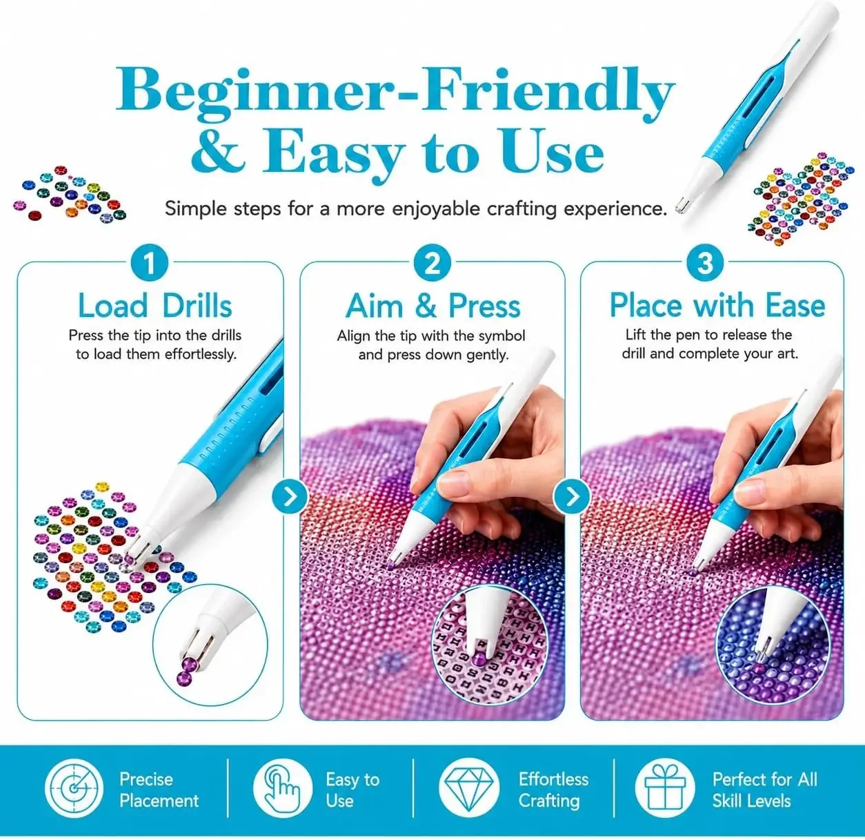 Automatic Diamond Painting Pen Wax Free Bead Dispenser For 2.8mm Round Drills Diamond Art Drill Picker Tool No Wax Required DIY