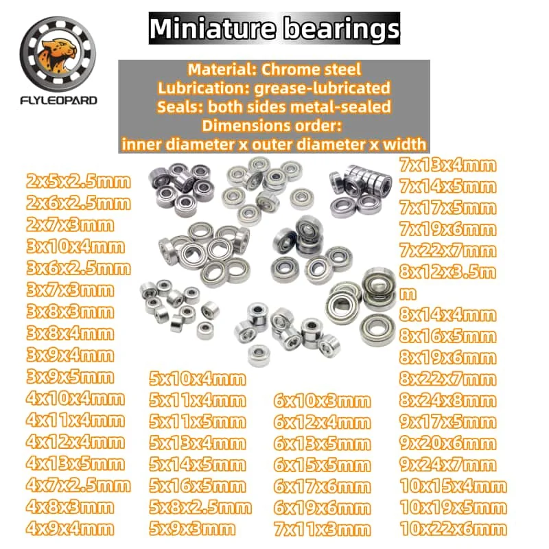 10PCS Bore 2,3,4,5,6,7,8,9,10mm  Miniature Bearings Assortment  2x6x2.5 4x10x4 5x14x5 6x17x6 7x19x6 8x16x5 9x24x7 & Other Sizes