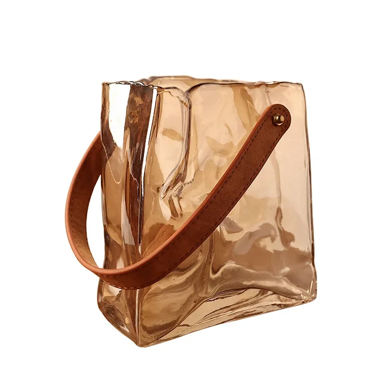 A1 Creative Glass Vase Bag Shape Leather Handbag Terrarium Transparent Hydroponics Flower Pot Home Decoration Accessories