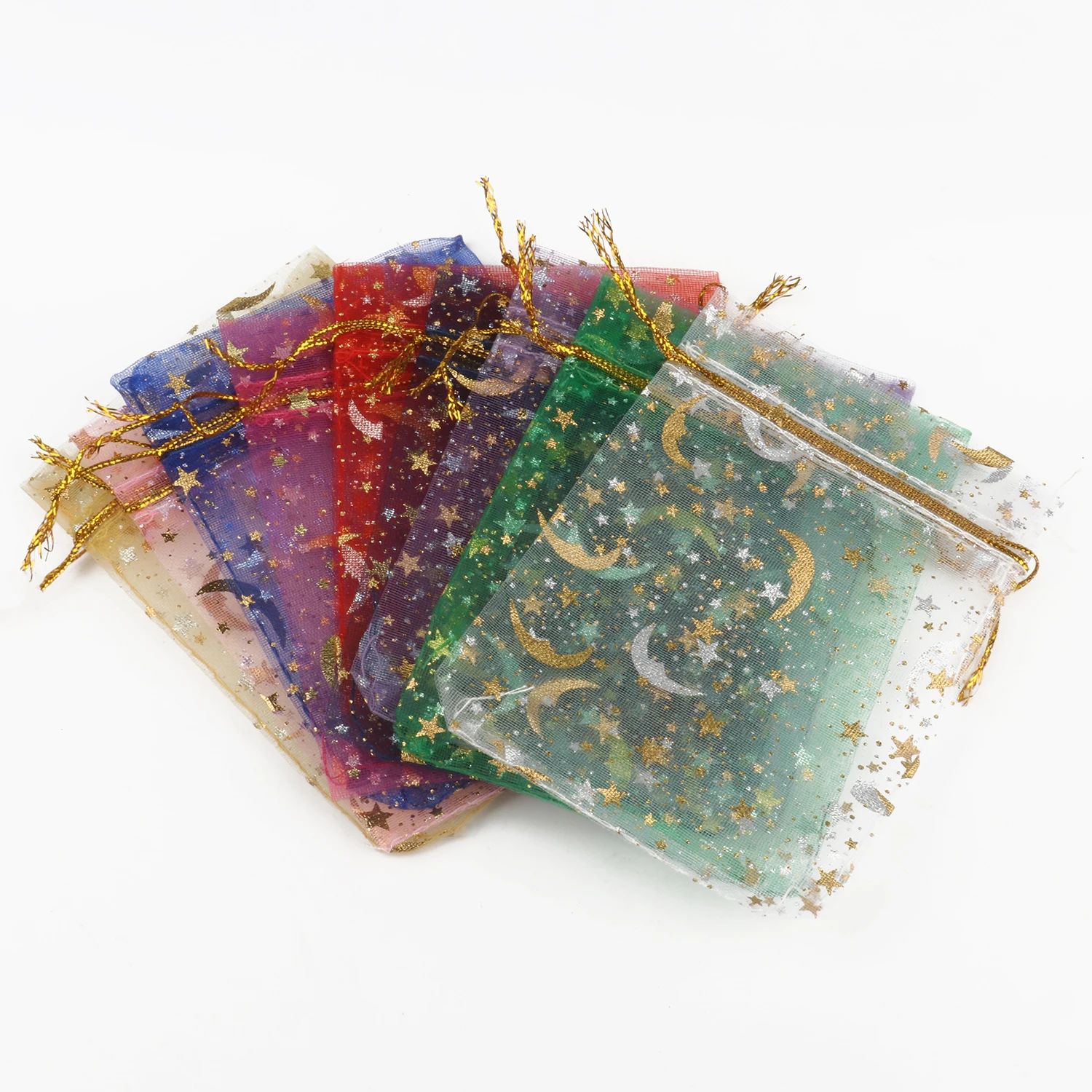 50pcs/lot 7x9cm 9x12cm Heart Star Organza Jewelry Packaging Pouches Bags Christmas Drawstring Bag For Wedding Gift Jewelry Pouch