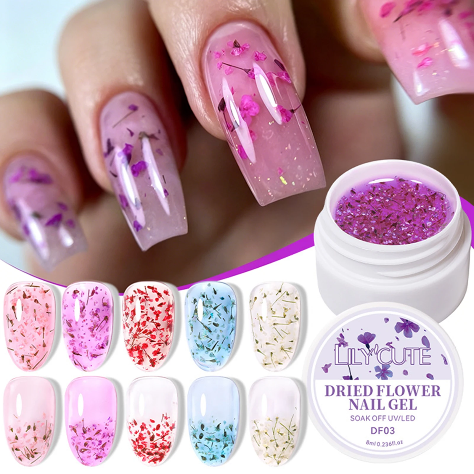 8ml Pink Dried Flower Gel Nail Polish Natural Flower Fairy Nail Art Gel Soak Off UV LED Painting Varnish For DIY Nail Salon