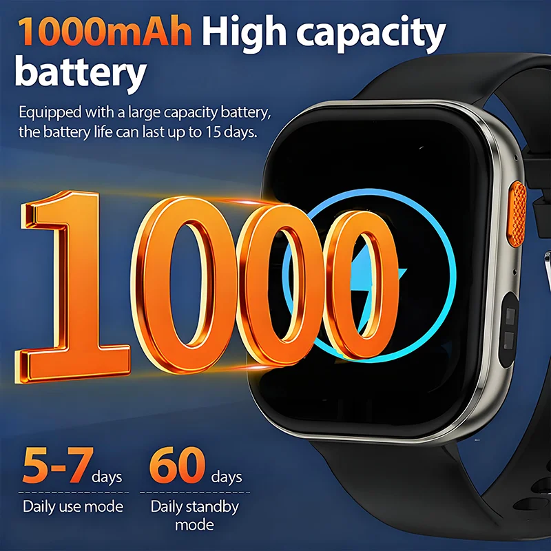 2025New For Android and ios Smart Watch Men 2.04 inch HD Screen LED flashlight Heart Rate Bluetooth Calls SmartWatch Waterproof