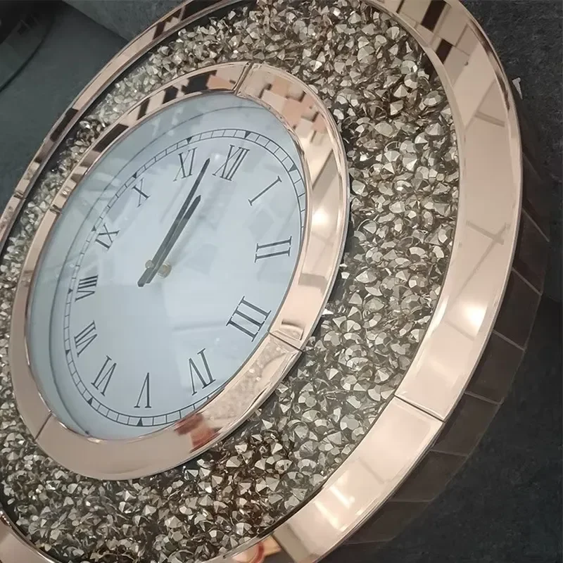 Luxury 3D Diamond Wall Clock Large Square Gold Electric Silent Quartz Timepiece Modern Living Room Home Decor Fashion Custom