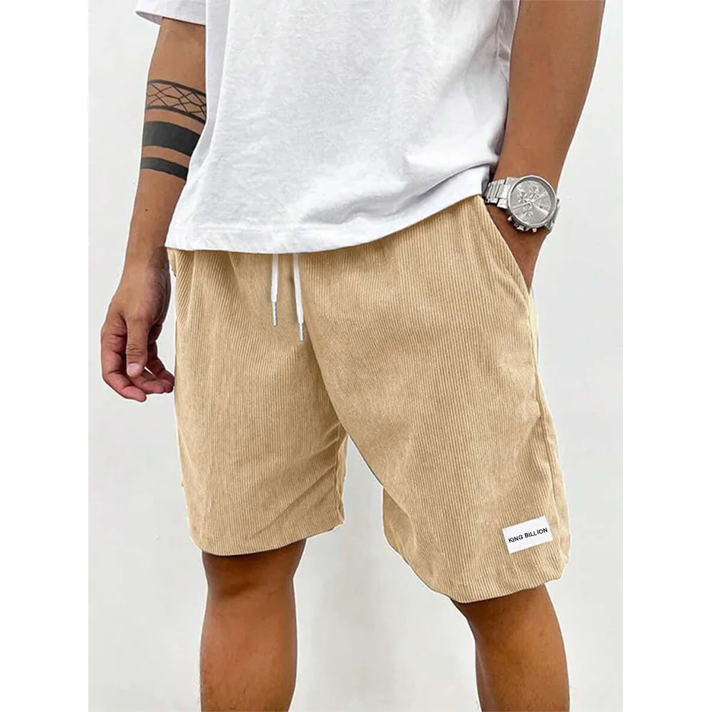 Summer Men Corduroy Sweatpants Casual Shorts Men\'s Beach Shorts Basketball Short Trousers Solid Color Label Sportswear Men