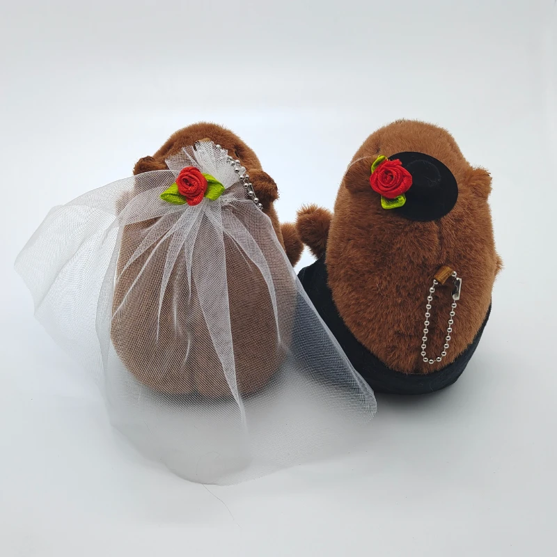 Kawaii Capybara Hochzeit Plüschtier Niedliches Cartoon Paar Schlüsselanhänger Braut und Bräutigam Flauschige Puppe Tasche Dekoration Auto Schlüsselanhänger Mädchen Geschenk