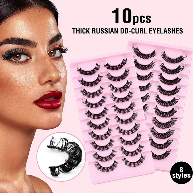 10 คู่ DD Curl รัสเซีย Strip Lashes Faux Mink Lashes ขนตาปลอมธรรมชาติ Dramatic Eyelashes Eyelash Extension แต่ละ