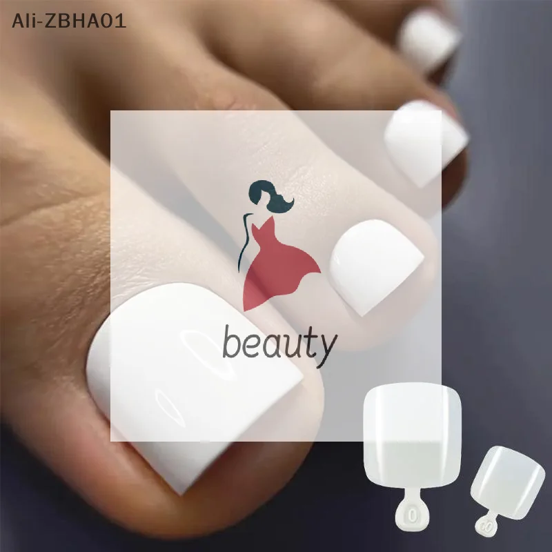 96 Pcs Acrylic Foot Nail Art Tip Extension Wearable 4 Grid Short Square False Toenail Tips Full Cover Artificial Fake Toenail