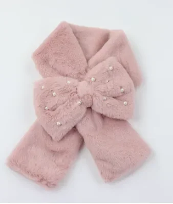 Sweet Girl Cute Bow Scarf Winter New Japanese Kawaii Plush Imitation Rabbit Fur Warm Scarf Women Lolita Hair Accessories Girls