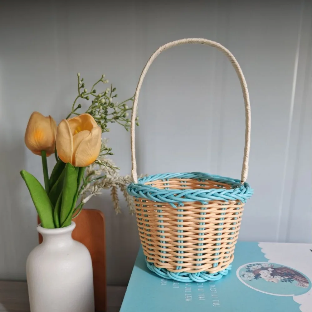 with Handle Imitation Rattan Handhold Household Handwoven Weaving Flower Basket Multistyles Braid Storage Baskets
