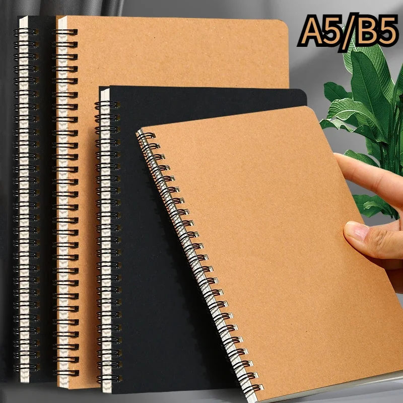 A5 B5 โน้ตบุ๊ค 120 หน้าเกลียวหนังสือไดอารี่กระดาษคราฟท์ปกแนวนอน Notepad เครื่องเขียนอุปกรณ์สํานักงานโรงเรียน