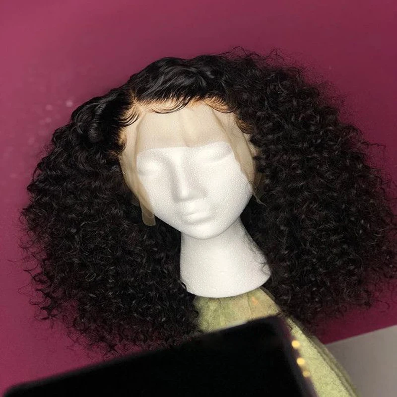 Peruca dianteira do laço longo Kinky Curly para mulheres, preto natural, cabelo do bebê, resistente ao calor, pré-arrancadas, sem cola, diariamente, 26 ", 180 Densidade