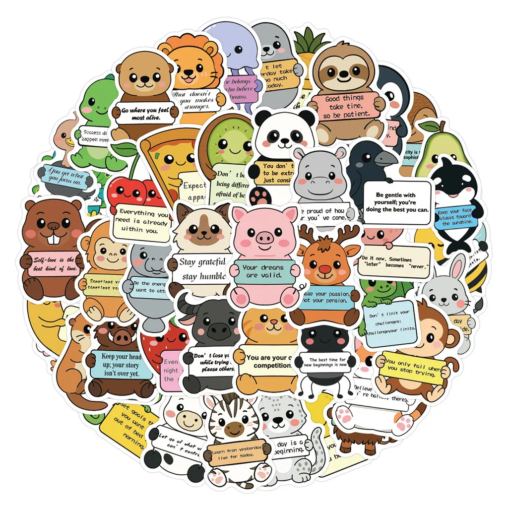 

60Pcs Animal Emotional Quote Graffiti Stickers Waterproof DIY Decals for Scooters Luggage Crafts BulingBulingStickers Store