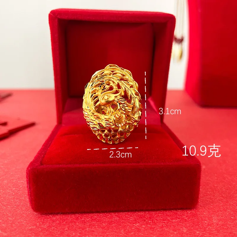 Gold Shop Same Style 9999 24K Real Gold Women's Gold Ring Open Phoenix Ring Birthday Gift Beautiful Jewelry