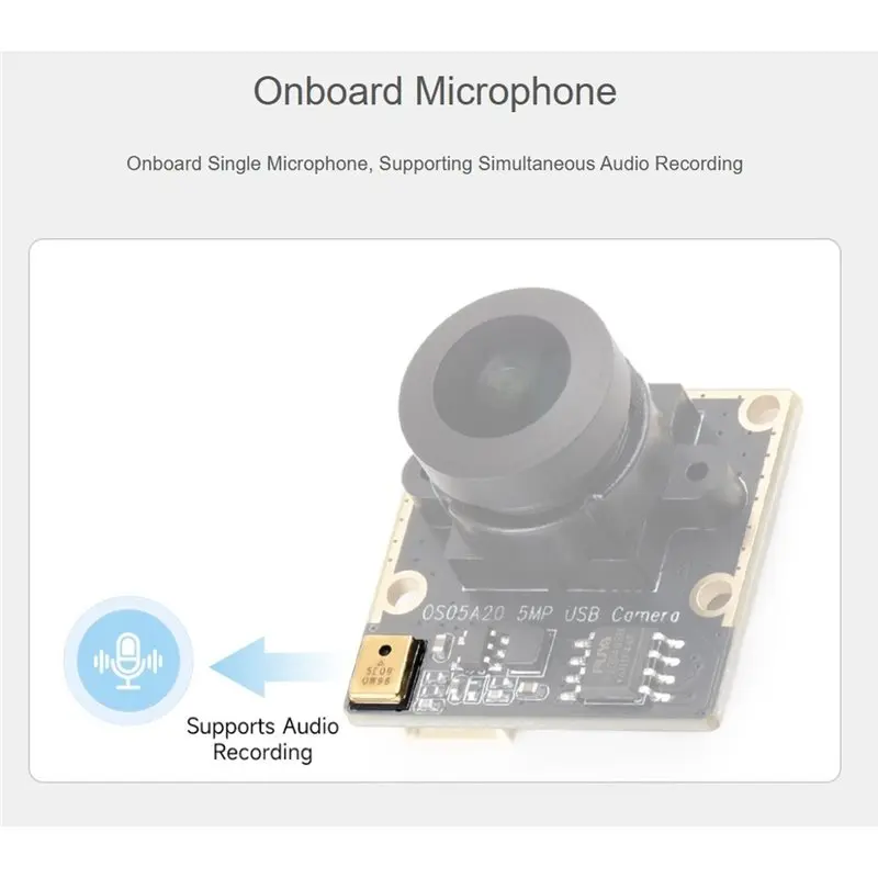 OS05A20 5MP USB Camera Module, Type B Design, Supports USB 2.0 Interface, Includes Onboard Microphone,175° Wide-Angle Lens Port