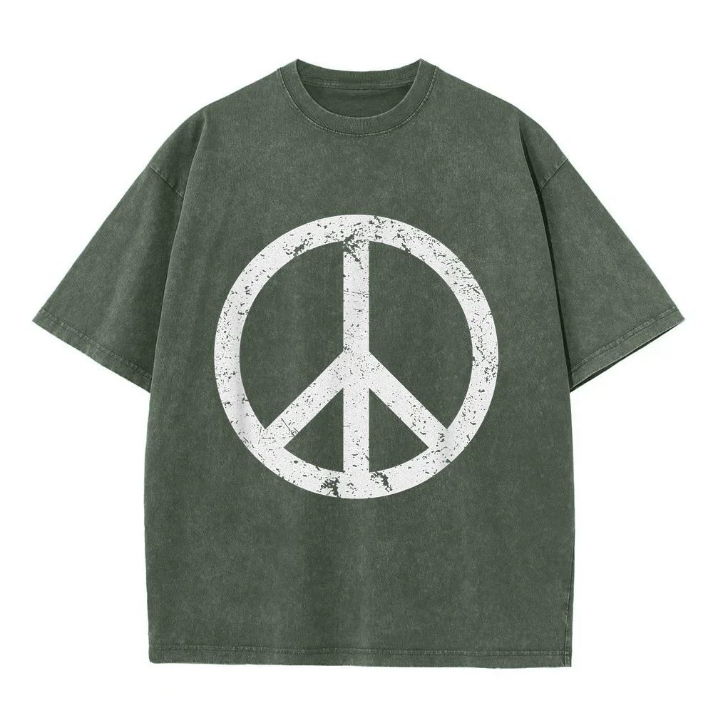 Vintage Peace Sign White Distressed T-Shirt Men's Shirt Man Clothing Vêtement Homme 4xl Size Printed T Cotton Short Sleeve