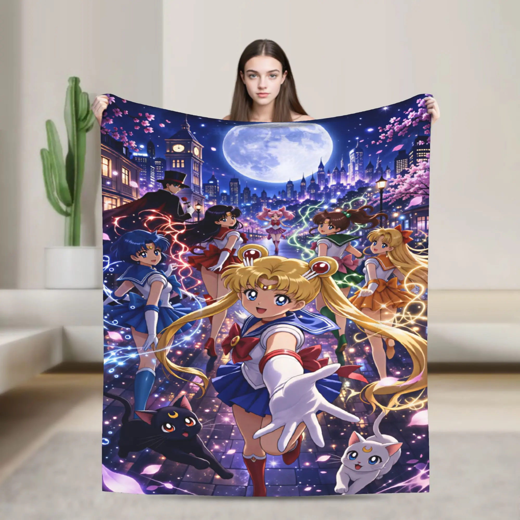 S-Sailor M-Moon Anime  Blanket Quality Warm  Throw Blanket Winter Travel Office Couch Chair Sofa Bed Novelty Bedspread