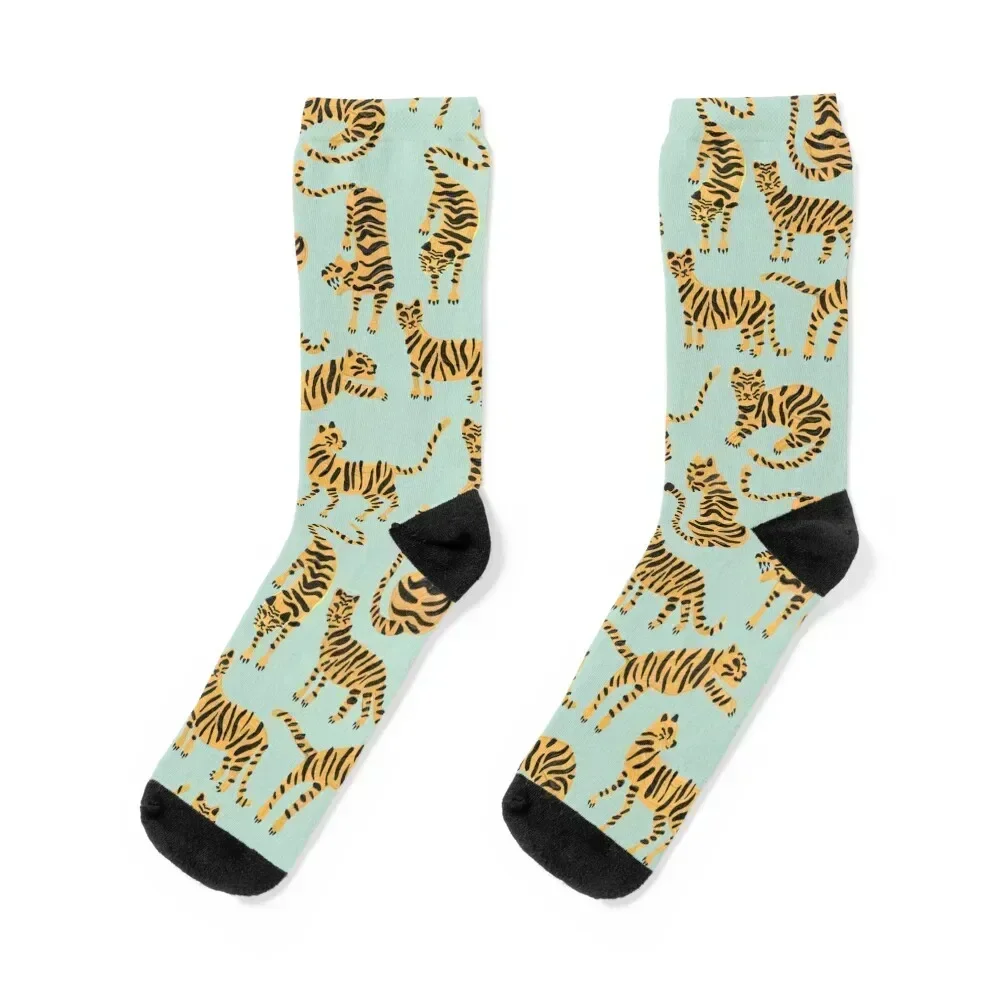 Tiger Collection – Mint & Orange Socks new year hiking Toe sports short Ladies Socks Men's