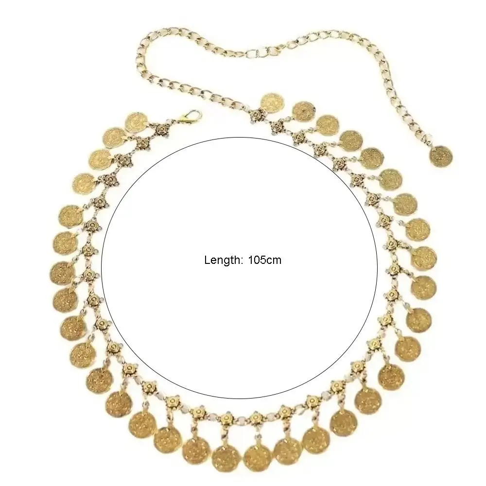 سلسلة بطن معدنية كلاسيكية فاخرة يهز العملات المعدنية الذهبية/الفضية حزام الخصر شرابات تصميم سلسلة الجسم للنساء