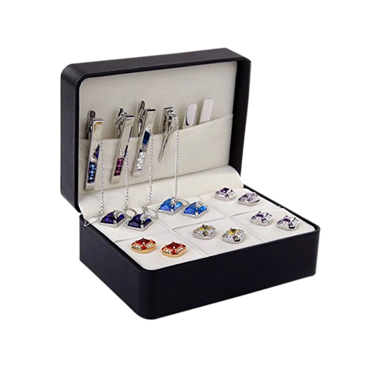 

Cufflink Tie Clip Storage Box .5X10.5X6Cm Pu Organizer With 6 Compartments Compact Size Large Capacity Gift