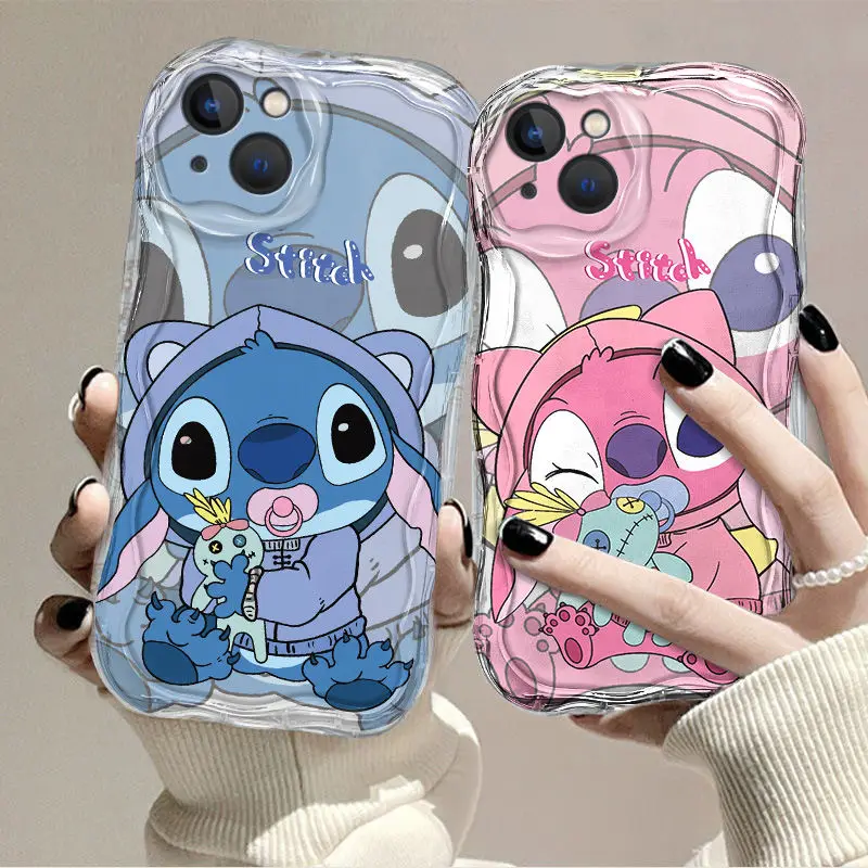 2024 So Cute New Stitch Cartoon Silicon Wave Side Soft Phone Case for iPhone 15 14 13 12 11 Pro Max XR XS X 7 8 Plus