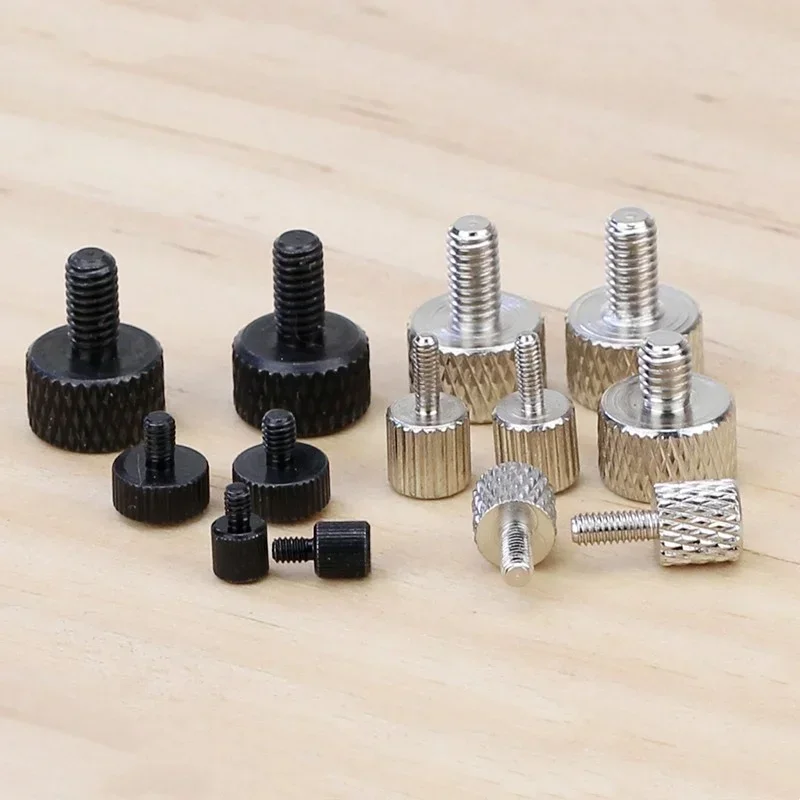 Carbon Steel Cylindrical Flat Head Hand Tighten Adjust Screw M1.6 M2 M2.5 M3 M4 M5 Knurled Thumb Bolt For DIY & Lens & Caliper